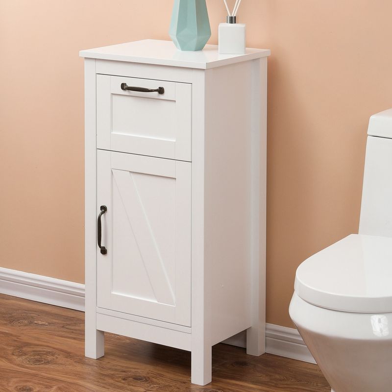 LuxenHome White MDF Wood 1-Door Bathroom Storage Cabinet, 3 of 13
