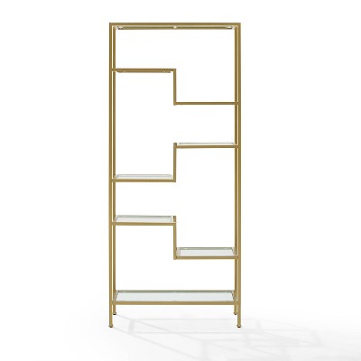 Sloane Gold Steel Geometric Etagere with Glass Shelves