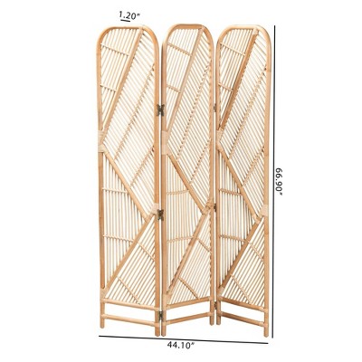 Natural Brown Rattan Folding Room Divider with Geometric Design