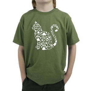 LA Pop Art Cat Claws - Boy's Word Art T-Shirt Military Small - 1 of 4