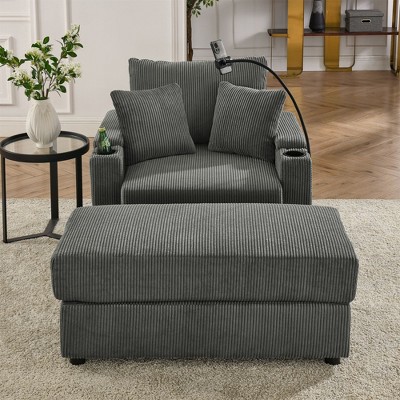 NicBex Couches for Living Room Accent Chair Sofa with Storage Armrest, Comfy Corduroy Upholstered Sofa Couch with Cup Holders and a Phone Holder