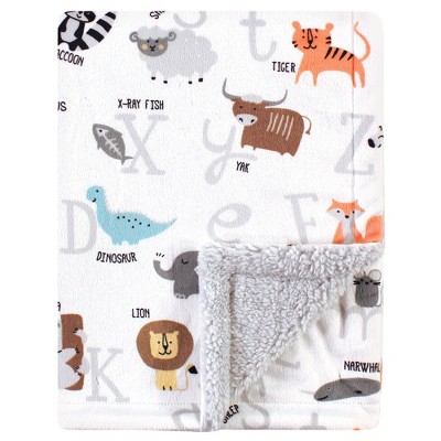 Hudson Baby Infant Plush Blanket with Sherpa Back, Alphabet Animals, One Size