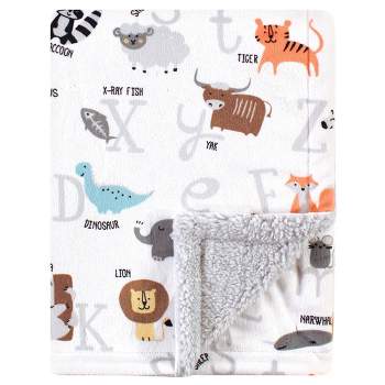 Hudson Baby Infant Plush Blanket with Faux Shearling Back, Alphabet Animals, One Size