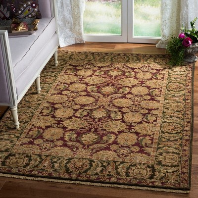 Burgundy and Green Hand-Knotted Wool 6' x 9' Area Rug