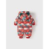 MyKids-Usa Winter Baby Christmas Red Plaid Patchwork Cartoon Thick Romper With Hood - 2 of 4