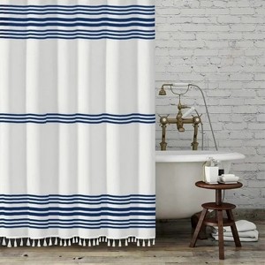 LunaLulinlk Blue Shower Curtain with Tassel for Bathroom Decor - 1 of 4