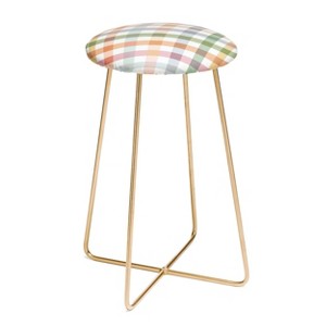 Ninola Design Countryside Gingham Picnic Diagonal Counter Height Barstool Green/Gold - Deny Designs - 1 of 2