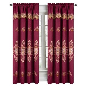 RT Designers Collection Bonnie Macrame Rod Pocket Room Darkening Curtain Panels for Living Room 52" x 84" Burg - 1 of 4