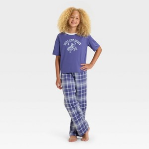 Girls' Short Sleeve T-Shirt and Flannel Pants Pajama Set - art class™ - 1 of 4