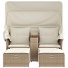 vidaXL Patio Sofa 2-Seater with Canopy and Stools Beige Poly Rattan - 4 of 4