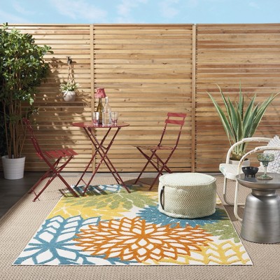 Tropical Bliss Turquoise & Multicolor Floral 6'x9' Synthetic Rug