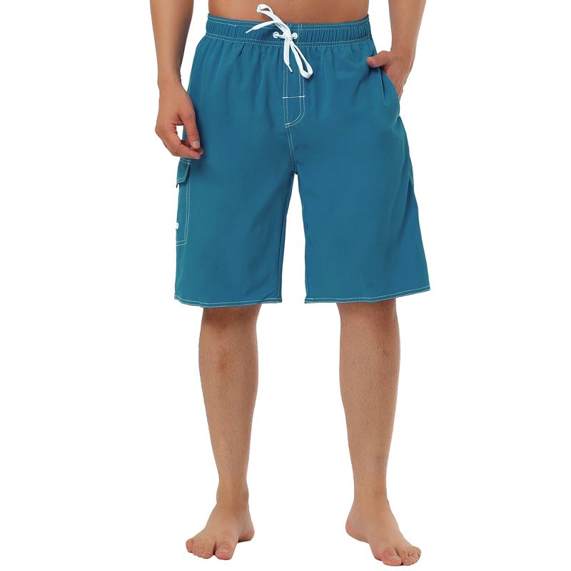 TATT 21 Men's Summer Holiday Solid Drawstring Elastic Waist Beach Board Shorts, 1 of 7