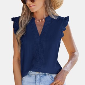Women's Dreamy Ruffled Cap Sleeve V-Neck Creme Top - Cupshe - 1 of 4