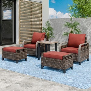 EAGLE PEAK Wicker Bistro Table and Chairs, Outdoor Bistro Set, Patio Chairs Ottomans & Table, 5 Piece Set - 1 of 4