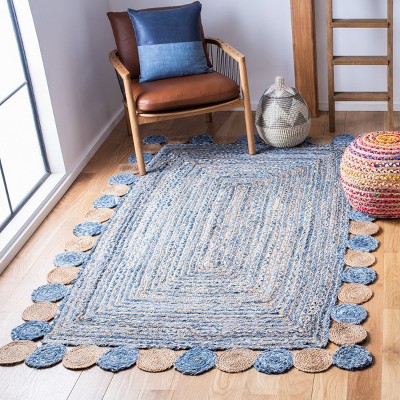 Handwoven Blue and Beige Cotton Rectangular Area Rug 3' x 5'