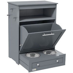 Kumasinova Pet Feeder Station Storage Cabinet with Open Shelf,Dog Food Storage Container with Dog Raised Bowls and Hanger - 1 of 4