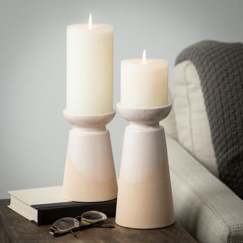 Sullivans Hand-Thrown Pottery Pillar Candle Holder Set of 2, 8.5"H & 6.25"H Off-White, 5 of 8