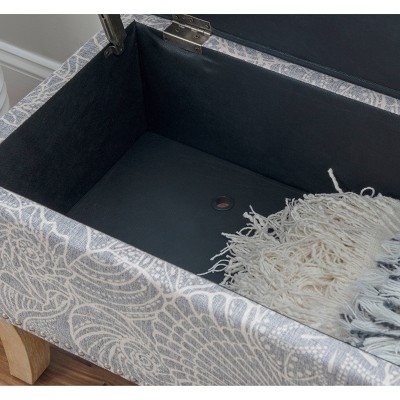 Coastal Charm Stone Gray Storage Ottoman with Seashell Pattern