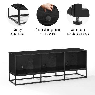 Black Steel Minimalist Media Console with Vinyl Storage