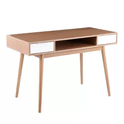 Pebble Double Contemporary Computer Desk Wood Natural/White - LumiSource