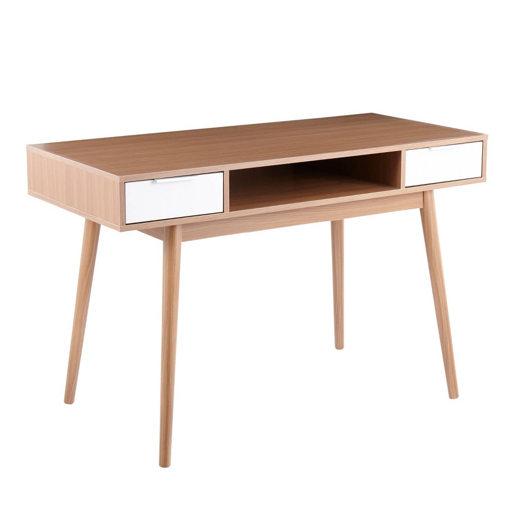 Photos - Office Desk Pebble Double Contemporary Computer Desk Wood Natural/White - LumiSource