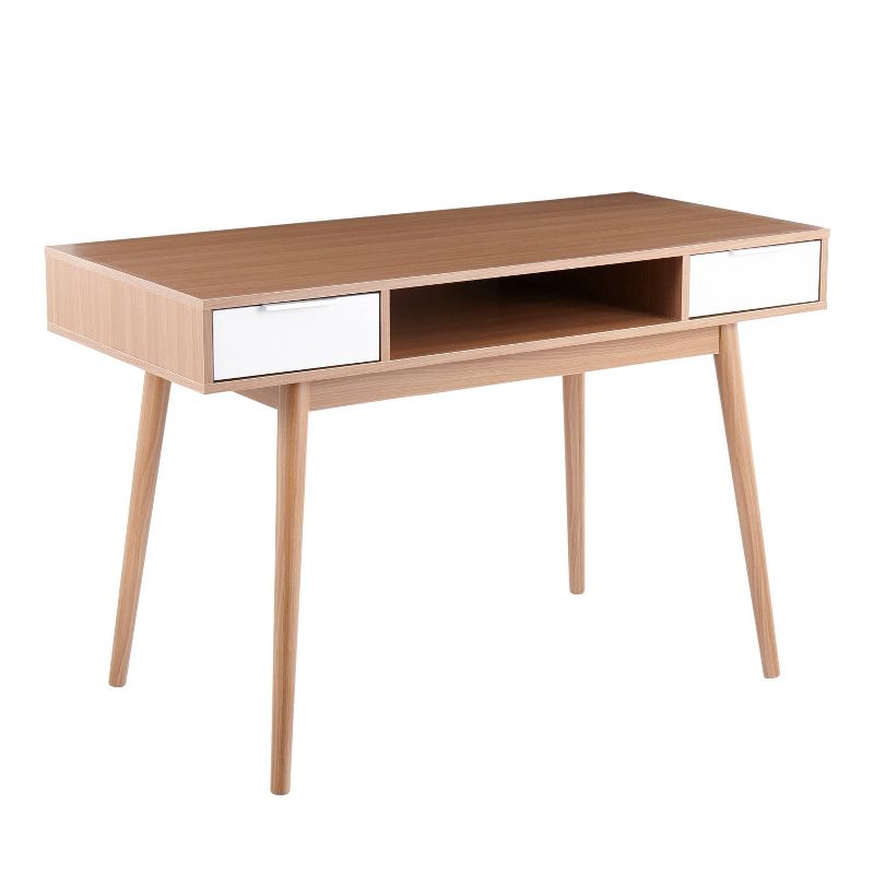 Pebble Double Contemporary Computer Desk Wood Natural/White - LumiSource, 1 of 11