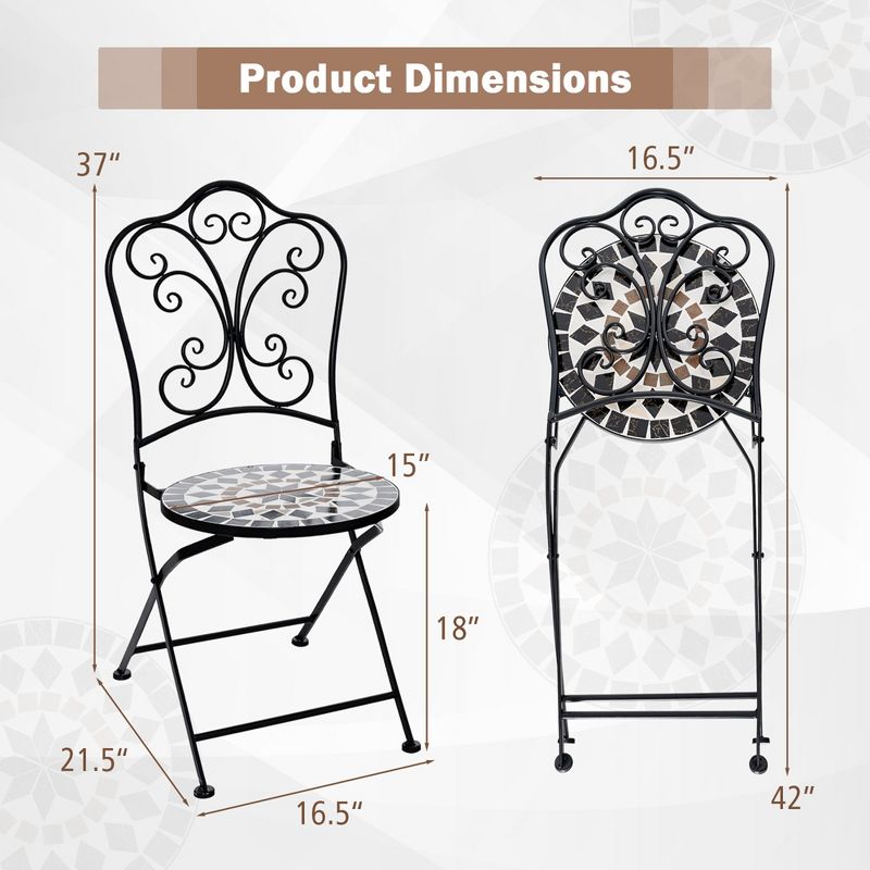 Costway Set of 2/4 Mosaic Chairs for Patio with Decorative Backrest Heavy-Duty Frame, 3 of 9