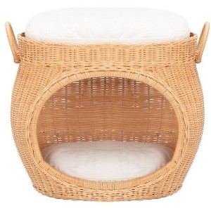 Faati Cat Bed W/ Cushion - PET6503 - White/Honey Natural - Safavieh Pets - 1 of 4