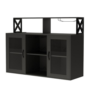 ODK Farmhouse Wine Bar Cabinet with Wine Rack, Glass Holder & Ample Storage, Freestanding Buffet Sideboard for Dining Room, Kitchen or Living Room - 1 of 4