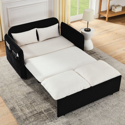 NicBex Modern Pull Out Sofa Bed Velvet Convertible Sleeper Sofa with USB Ports and 2 Pillows for Living Room