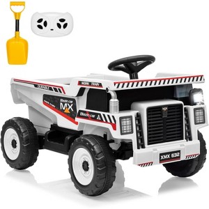 12V Kids Ride On Dump Truck with Remote Control,Ride On Car Toy with Spring Suspension,Music,LED Lights,White - 1 of 4