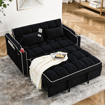 SEVOBAL Foldable Futon Sofa Bed Multi-Functional Pullout Sofa Bed Modern Sofa Velvet Pull-Out Bed Adjustable Back, Black, 46.61"*38.42"*14.63"