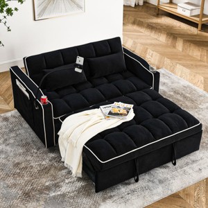 SEVOBAL Foldable Futon Sofa Bed Multi-Functional Pullout Sofa Bed Modern Sofa Velvet Pull-Out Bed Adjustable Back, Black, 46.61"*38.42"*14.63" - 1 of 4