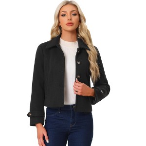 Allegra K Women's Turn Down Collar Long Sleeve Single Breasted Winter Pea Coat - 1 of 4