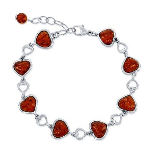 Simona Sterling Silver, Amber Heart Link Bracelet - Brown - 7+1.5 Inch - 1 of 2