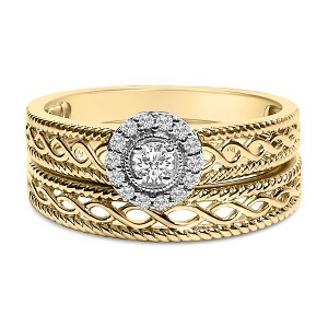 Haus of Brilliance 14K Yellow Gold Over Silver 1/5 Cw Diamond Halo Engagement and Wedding Band Set - 1 of 4