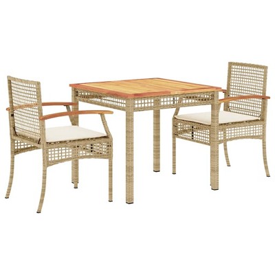 vidaXL 3 Piece Patio Dining Set with Cushions Beige
