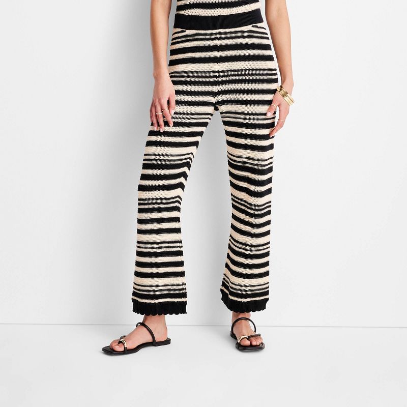 Women's Striped Scallop Edge Ankle Pants - Future Collective™ with Jenny K. Lopez Black/Cream, 1 of 6