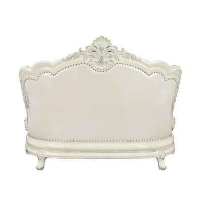 Adara 70" White Faux Leather Camelback Sofa with Nailhead Trim