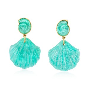 Ross-Simons Carved Amazonite Seashell Drop Earrings in 18kt Gold Over Sterling - 1 of 3