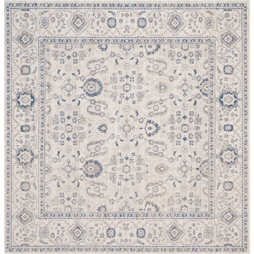 6'7inx6'7in Floral Loomed Square Area Rug Light Gray/Ivory - Safavieh