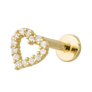 Jewelry Avalanche Solid 14K Gold Full CZ Heart-shape Labret Stud, Helix, Tragus, 8mm Post, Internally Threaded, Flat Back, Valentine's Day gift - 1 of 4