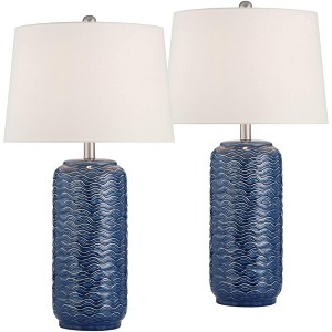 360 Lighting Waves 26 1/2" Tall Modern Coastal Table Lamps Set of 2 Blue Ceramic White Shade Living Room Bedroom Bedside Nightstand House Office - 1 of 4