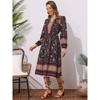 Allegra K Women's Floral Long Sleeve V Neck Elastic Waist Split A-Line Midi Dress - 4 of 4