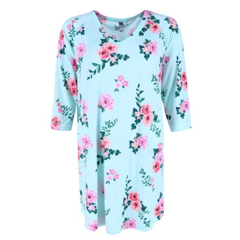 Pj Couture Women's Large Flower Pajama Sleep Shirt, Small, Blue Floral ...