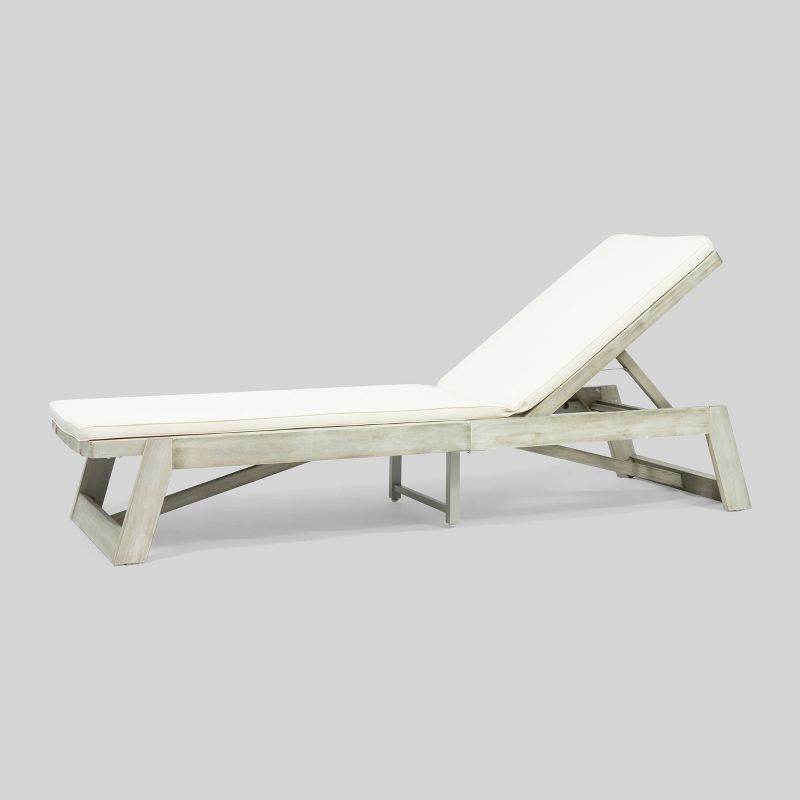 Maki Acacia Wood Chaise Lounge Light Gray/Cream - Christopher Knight Home, 1 of 7