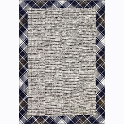 Washable Modern Bordered Plaid Rug Non Slip Low Pile Rug Soft Throw Floor Cover Foldable Indoor Carpet for Living Room Bedroom Playroom Nursery