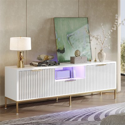 White and Gold 55 Inch TV Stand with Drawer and Cabinet