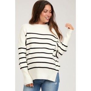 Pinkblush Ivory Striped Drop Shoulder Maternity Sweater - 1 of 4