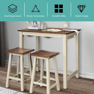 Rustic White and Walnut 3-Piece Counter Height Pub Table Set